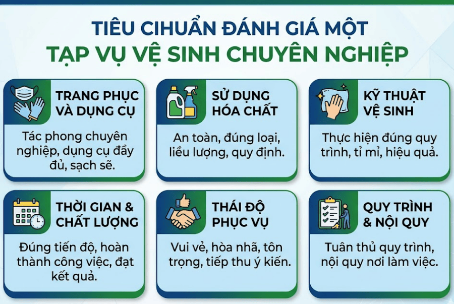 Tiêu chuẩn đánh giá một tạp vụ vệ sinh chuyên nghiệp